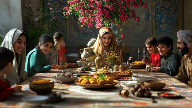 Photo quotfamily gathering around haftseen table at persian nowruz festivalquot