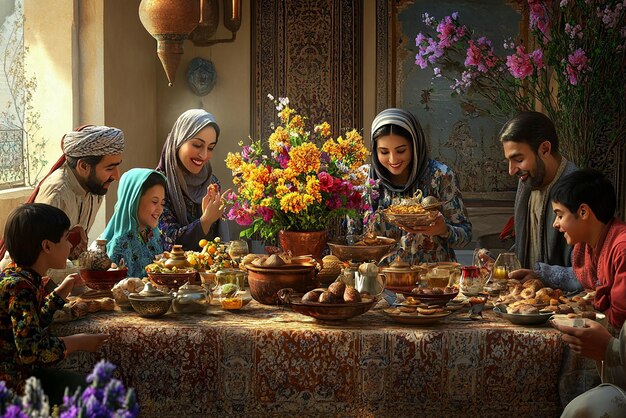 Photo quotfamily gathering around haftseen table at persian nowruz festivalquot