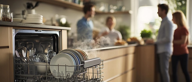 Photo quotfamily kitchen with dishwasher running steadilyquot