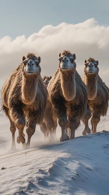 Photo quotfamily of wild bactrian camels traversing harsh desert terrainquot