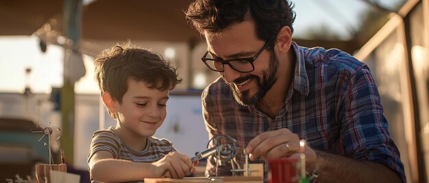 Photo quotfather and child working together on a projectquot