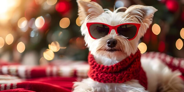 Photo quotfestive greeting card small white dog in sunglassesquot concept pet photography summer fun small dog sunglasses style greeting card ideas