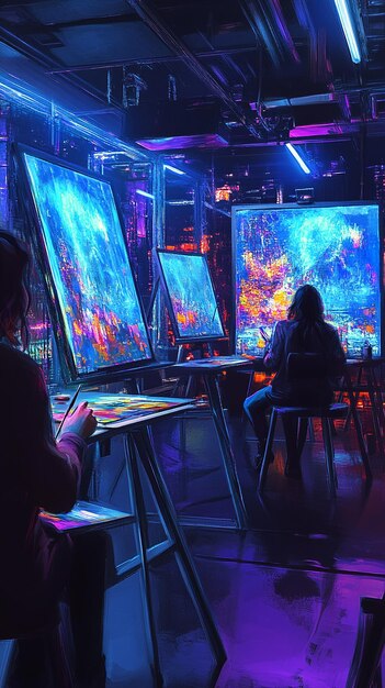 quotFuturistic Art Classroom with Digital Easels and Modern Technologyquot