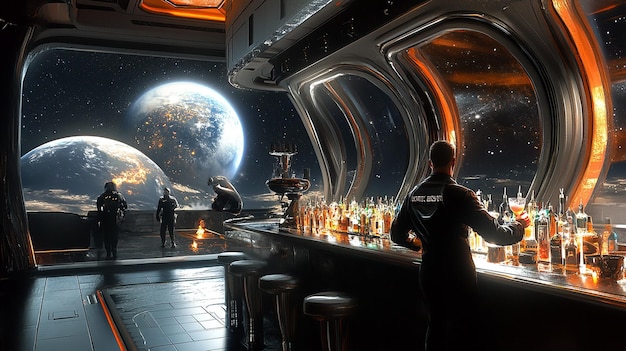 Photo quotfuturistic bartender in a space station barquot