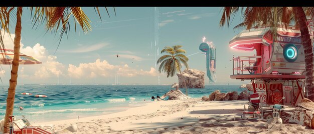 Photo quotfuturistic beach scene with digital summer oasisquot