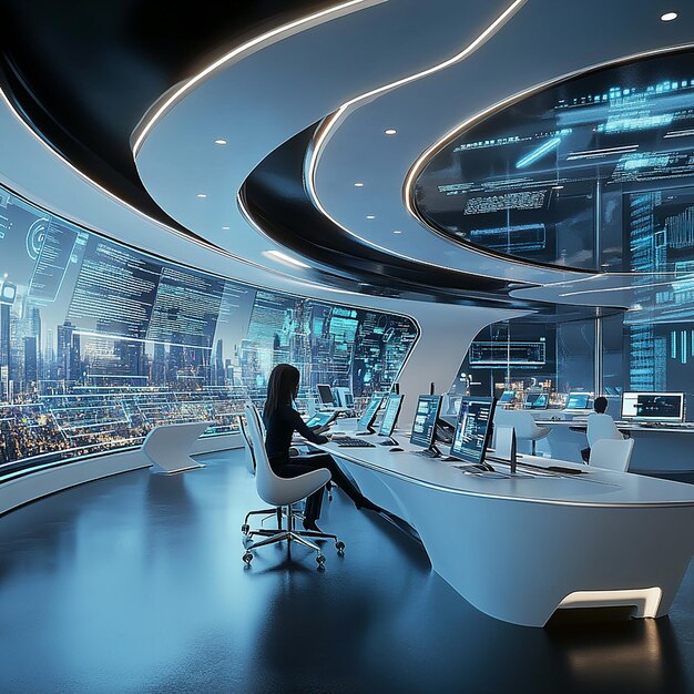 Photo quotfuturistic coding room with ultramodern designquot