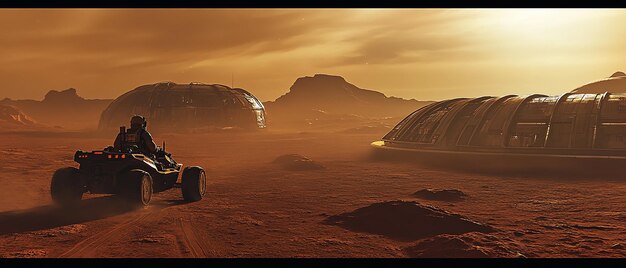 Photo quotfuturistic dusty rover on the barren reddish surface of marsquot