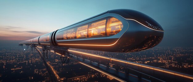 Photo quotfuturistic highspeed flying train in a modern cityscapequot