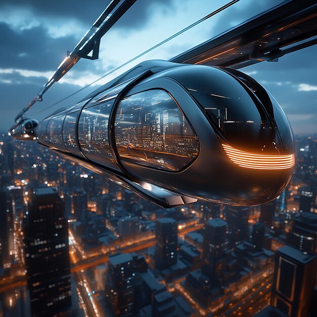 Photo quotfuturistic highspeed flying train in a modern cityscapequot