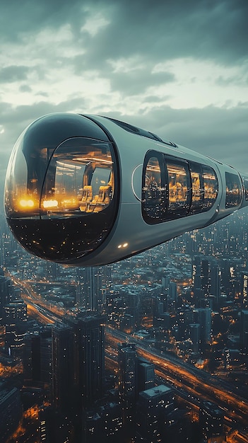 Photo quotfuturistic highspeed flying train in a modern cityscapequot