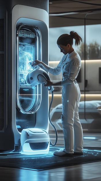 Photo quotfuturistic housekeeper with robotassisted cleaningquot