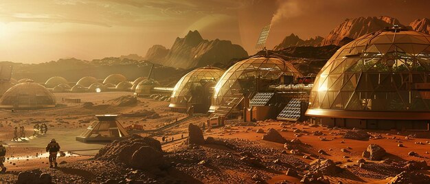 Photo quotfuturistic martian colony with domed structuresquot