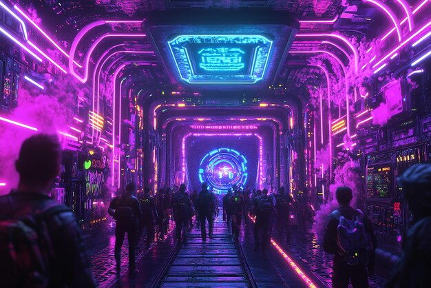 Photo quotfuturistic neon nightclub entrance with vibrant lightingquot