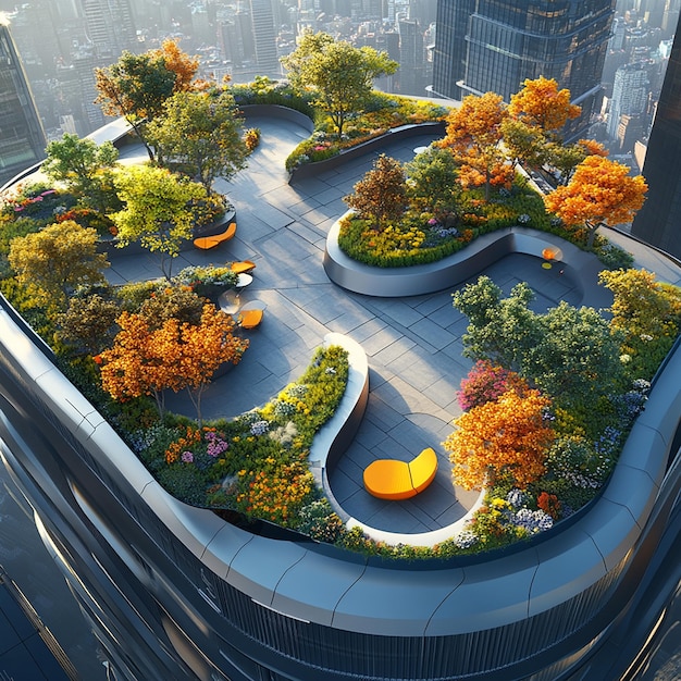 Photo quotfuturistic rooftop park overlooking the city conceptquot