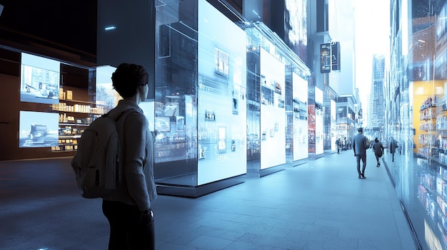 Photo quotfuturistic virtual shopping district with advanced digital displaysquot