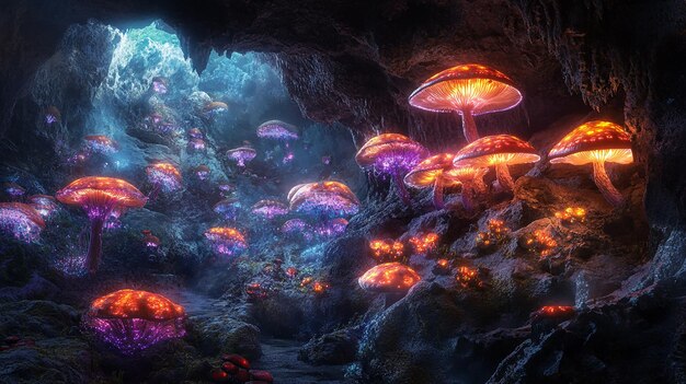 Photo quotglowing fungi in a hidden enchanted cavequot