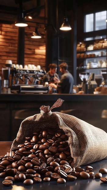 Photo quotgourmet coffee beans displayed in a modern cafequot