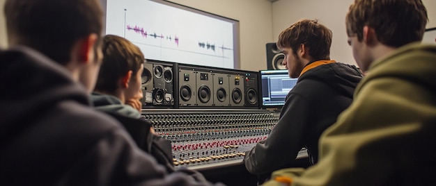 Photo quotgroup of students in a recording studio setupquot