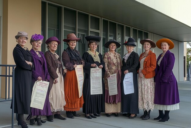 Photo quotgroup of women dressed in authentic 1920s suffragette attirequot