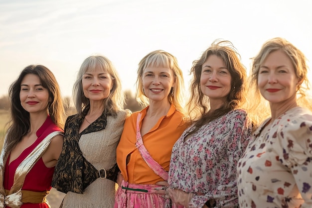 Photo quotgroup of women standing arm in arm in mixed historical attirequot