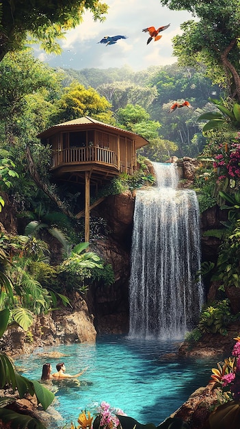 quotHidden Waterfall Retreat in a Tropical Rainforestquot