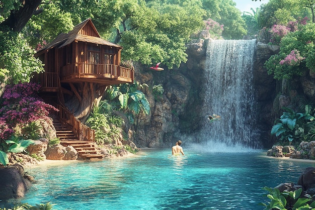 quotHidden Waterfall Retreat in a Tropical Rainforestquot