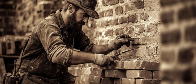 quotHistoric Bricklayer Using Vintage Tools in Actionquot