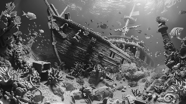 Photo quotintricate underwater shipwreck scenequot