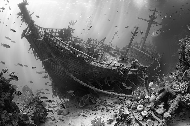 Photo quotintricate underwater shipwreck scenequot