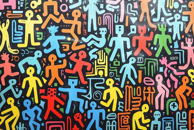 Photo quotkeith haringstyle graffiti with many peoplequot