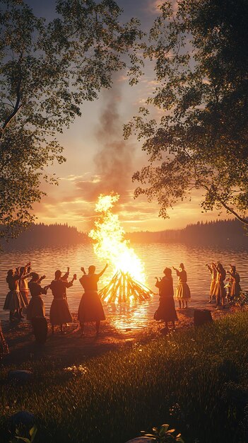 Photo quotlakeside scene at finnish midsummer juhannusquot