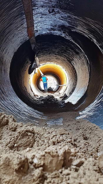 Photo quotlarge pipe undergoing relining with fiber materialquot