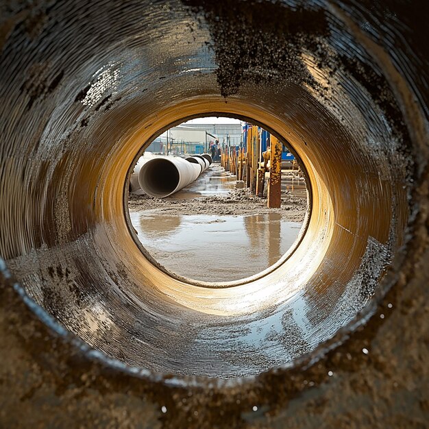 Photo quotlarge pipe undergoing relining with fiber materialquot