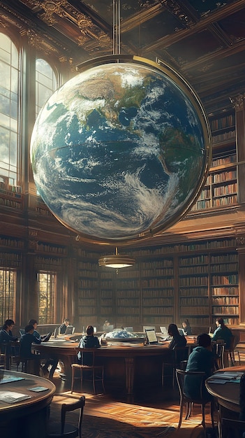 Photo quotlibrary with a large globe in the centerquot