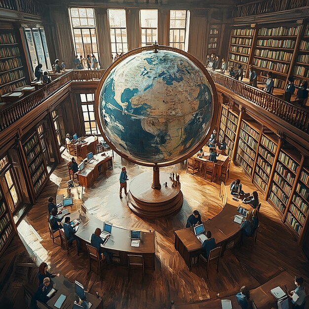 Photo quotlibrary with a large globe in the centerquot