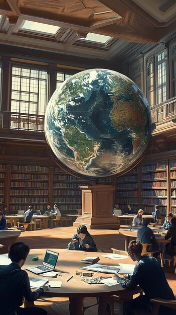 Photo quotlibrary with a large globe in the centerquot