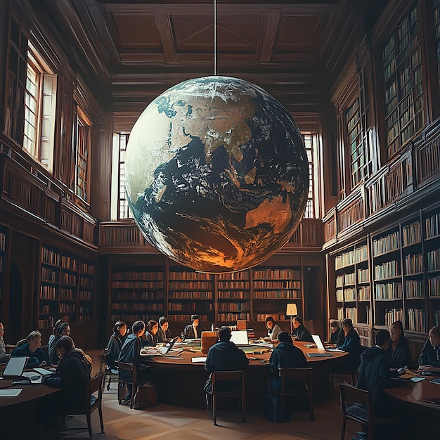 Photo quotlibrary with a large globe in the centerquot