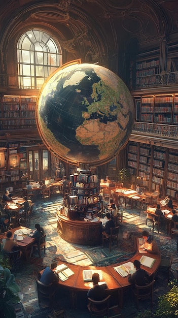 Photo quotlibrary with a large globe in the centerquot