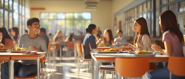 Photo quotlively cafeteria scene with students of different ethnicitiesquot