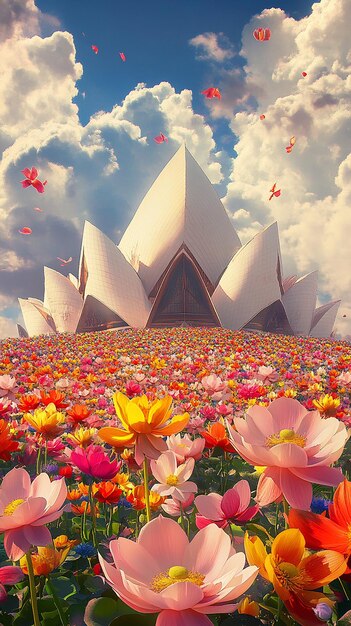 Photo quotlotus temple in a sea of flowersquot