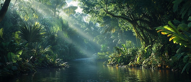 Photo quotlush tropical jungle with river dense greenery and serenityquot