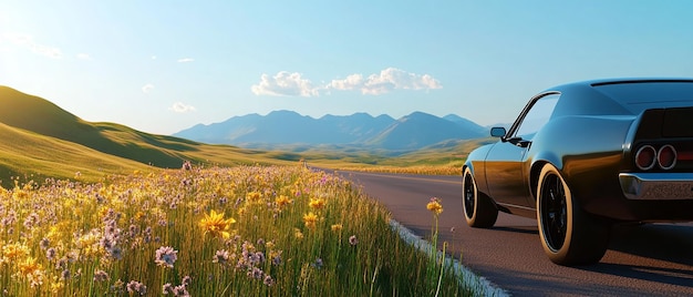 Photo quotluxury car traveling along a scenic stretch of route 66quot