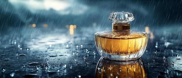 quotLuxury Perfume Bottle in a Dramatic Rainstormquot