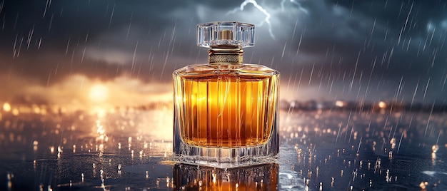 quotLuxury Perfume Bottle in a Dramatic Rainstormquot