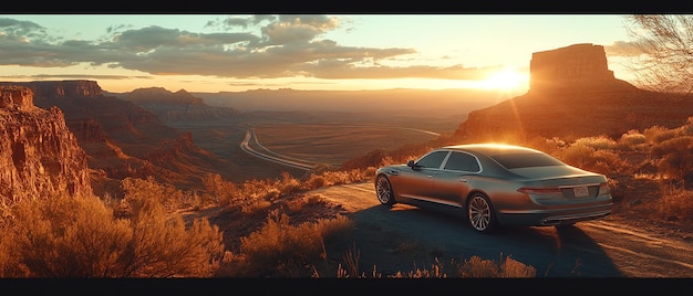 Photo quotluxury sedan parked beside route 66 road signquot