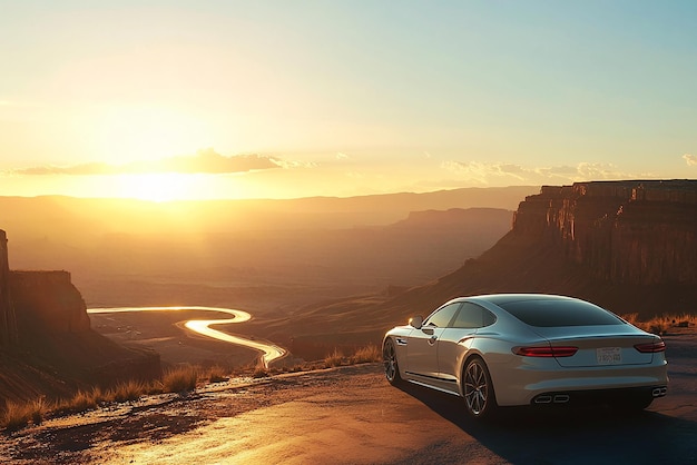 Photo quotluxury sedan parked beside route 66 road signquot