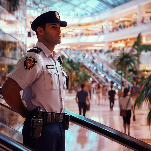 Photo quotmall security guard on duty in busy shopping centerquot