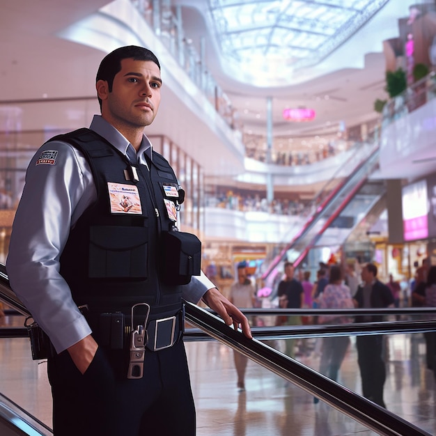 Photo quotmall security guard on duty in busy shopping centerquot