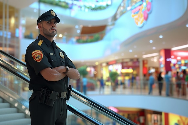 quotMall Security Guard on Duty in Busy Shopping Centerquot