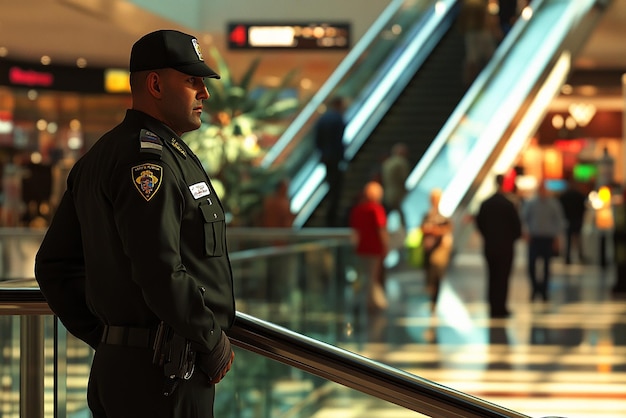 Photo quotmall security guard on duty in busy shopping centerquot